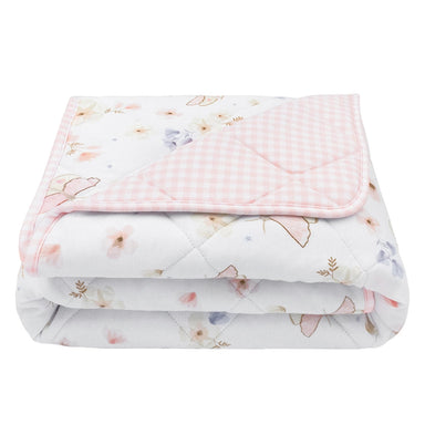 Living Textiles Reversable Jersey Cot Comforter- Butterfly/Blush Gingham - Pre Order End August