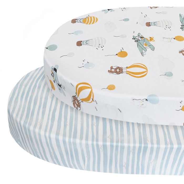 Living Textiles 2-pack Round/Oval Cot Fitted Sheets Up Up & Away