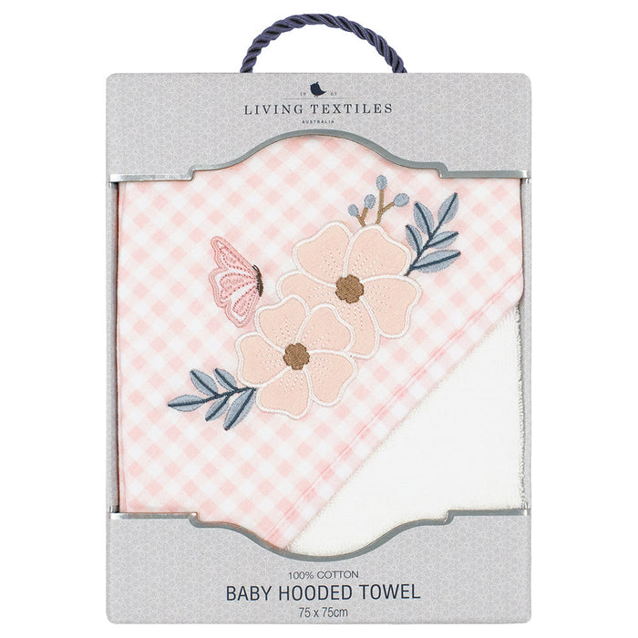 Living Textiles Hooded Towel - Butterfly/Blush Gingham