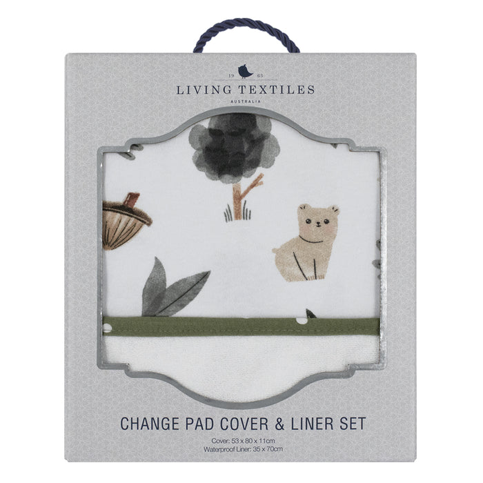 Living Textiles Change Pad Cover & Liner - Forest Retreat/Olive Dots