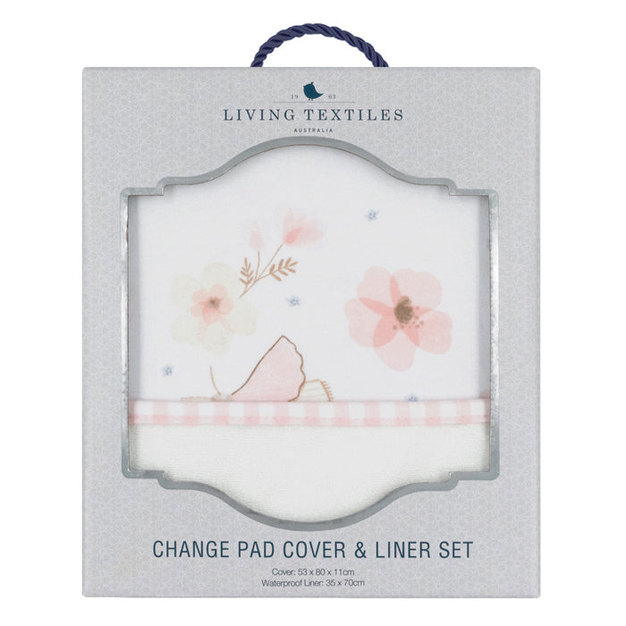 Living Textiles Change Pad Cover & Liner - Butterfly/Blush Gingham
