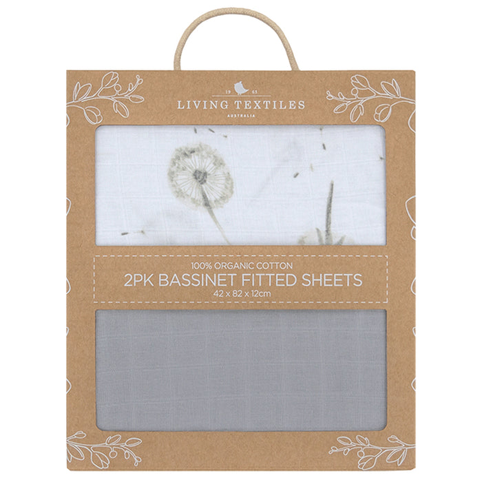 Living Textiles 2-pack Muslin Bassinet Fitted Sheet Dandelion/Grey
