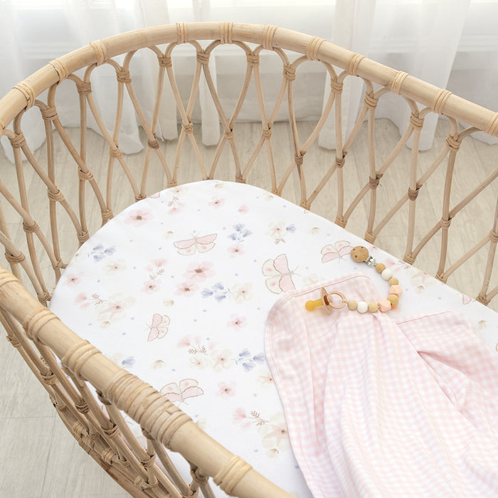 Living Textiles 2-pack Jersey Bassinet Fitted Sheet Butterfly/Blush Gingham