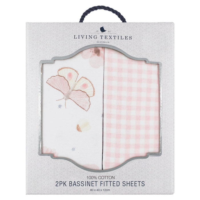 Living Textiles 2-pack Jersey Bassinet Fitted Sheet Butterfly/Blush Gingham