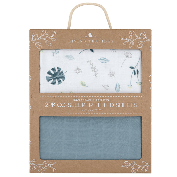 Living Textiles 2-pack Muslin Cradle/Co-Sleeper Fitted Sheet Banana Leaf/Teal