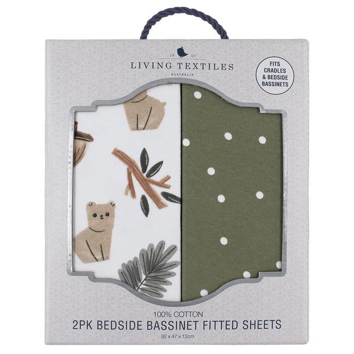 Living Textiles 2-pack Cradle/Co Sleeper/Bedside Fitted Sheets Forest Retreat/Olive Dots