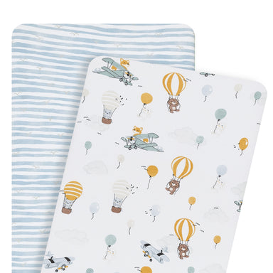 Living Textiles 2-pack Cradle/Co Sleeper/Bedside Fitted Sheets Up Up & Away/Stripes