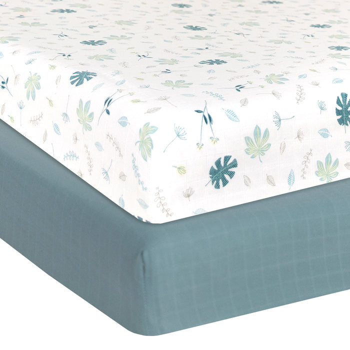 Living Textiles 2-pack Muslin Cot Fitted Sheet Banana Leaf/Teal