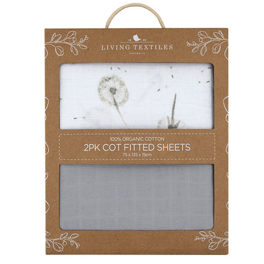 Living Textiles 2-pack Muslin Cot Fitted Sheet Dandelion/Grey