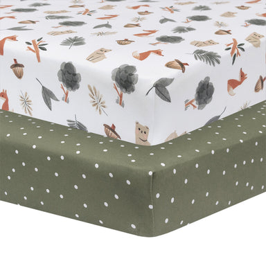 Living Textiles 2-pack Jersey Cot Fitted Sheet Forest Retreat/Olive Dots