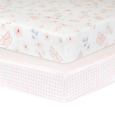 Living Textiles 2-pack Jersey Cot Fitted Sheet Butterfly/Blush Gingham - Pre Order End August