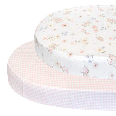 Living Textiles 2-pack Round/Oval Cot Fitted Sheets Butterfly Gingham