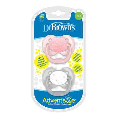 Dr Browns Advantage Soother 0-6 Months Pink Stars